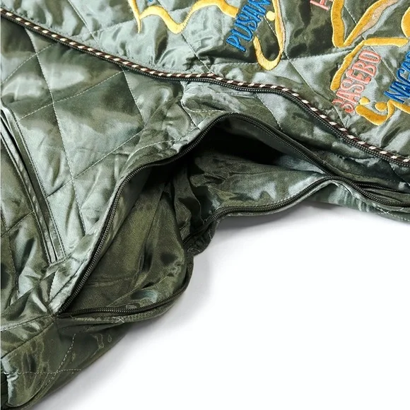 RARE Kapital Rayon Satin Quilting Japan Pillow Bomber Jacket Olive - Picture 7 of 11